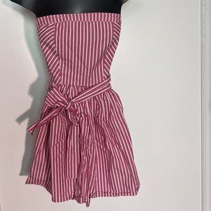 Pink and white stripe strapless dress